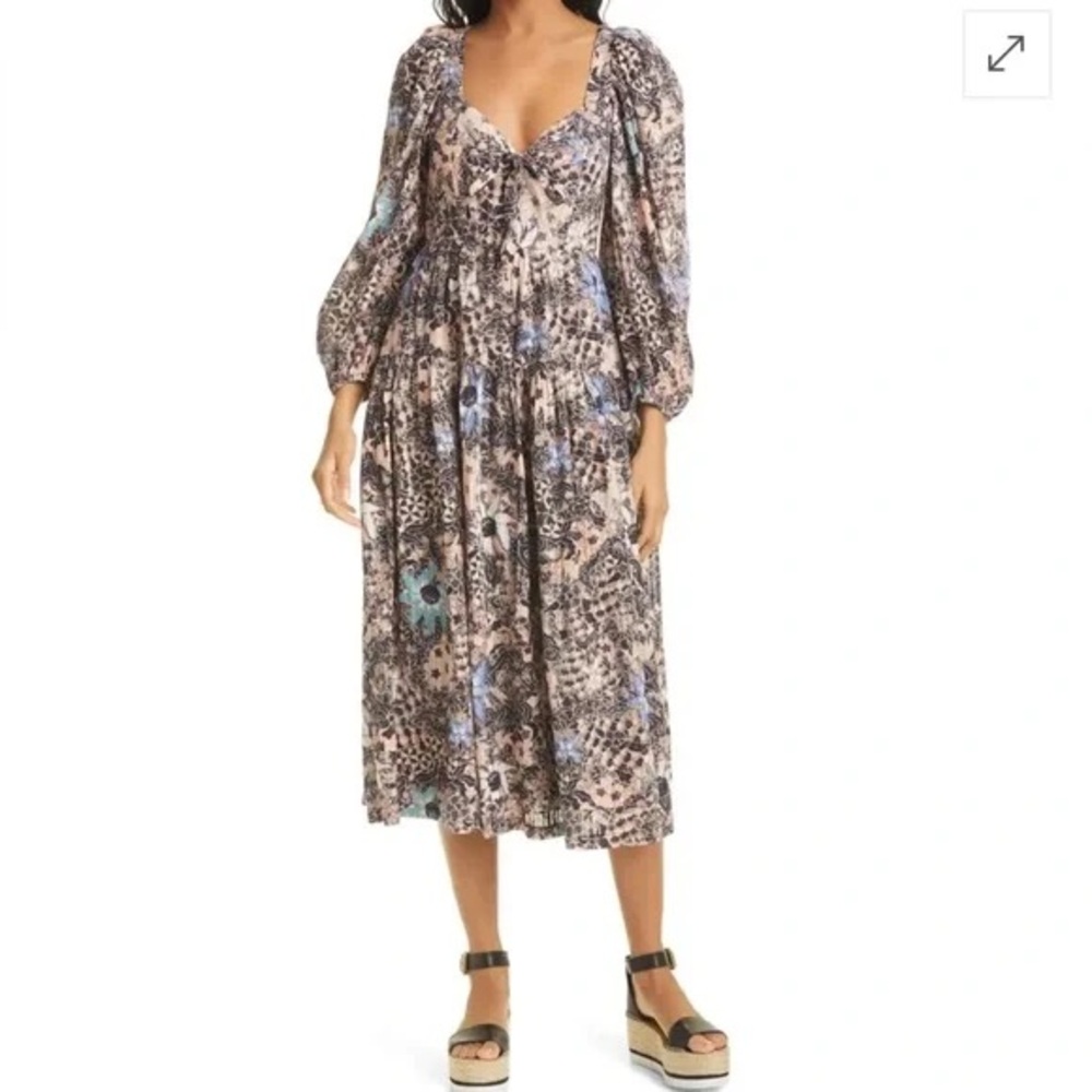 ULLA JOHNSON / Kemala Floral Long Sleeved Midi Dress - Sz 12